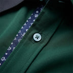 Side view of the slim-fit dress shirt showing the tailored shoulder seam and smooth fabric drape