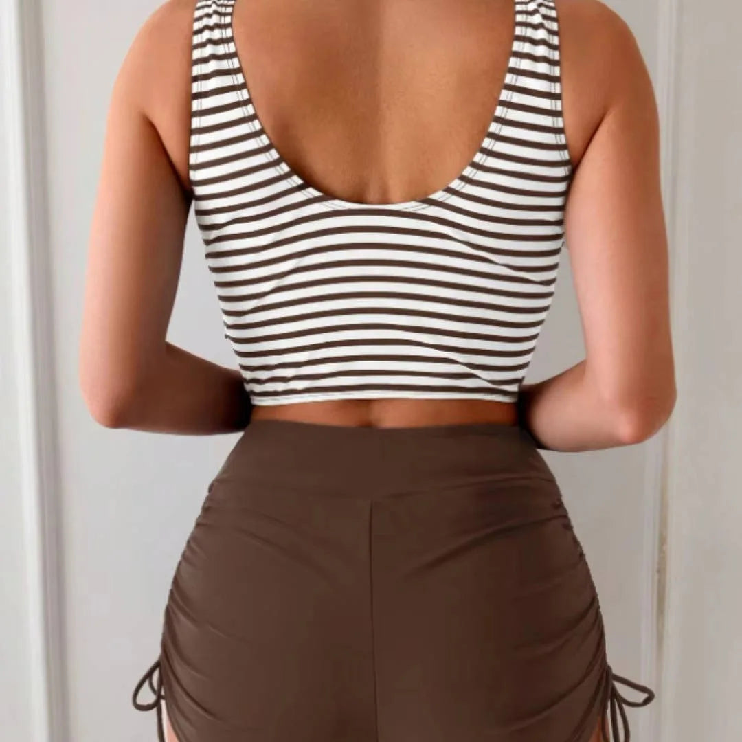 Striped Twist Front Tankini with High Waisted Shorts for Women image 11