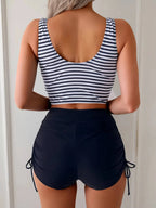 Striped Twist Front Tankini with High Waisted Shorts for Women image 15