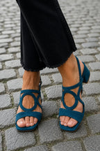 Suede Block Heel Sandals with Cut-Out Detail for Women image 13