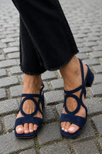 Suede Block Heel Sandals with Cut-Out Detail for Women image 14