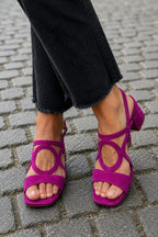 Suede Block Heel Sandals with Cut-Out Detail for Women image 15