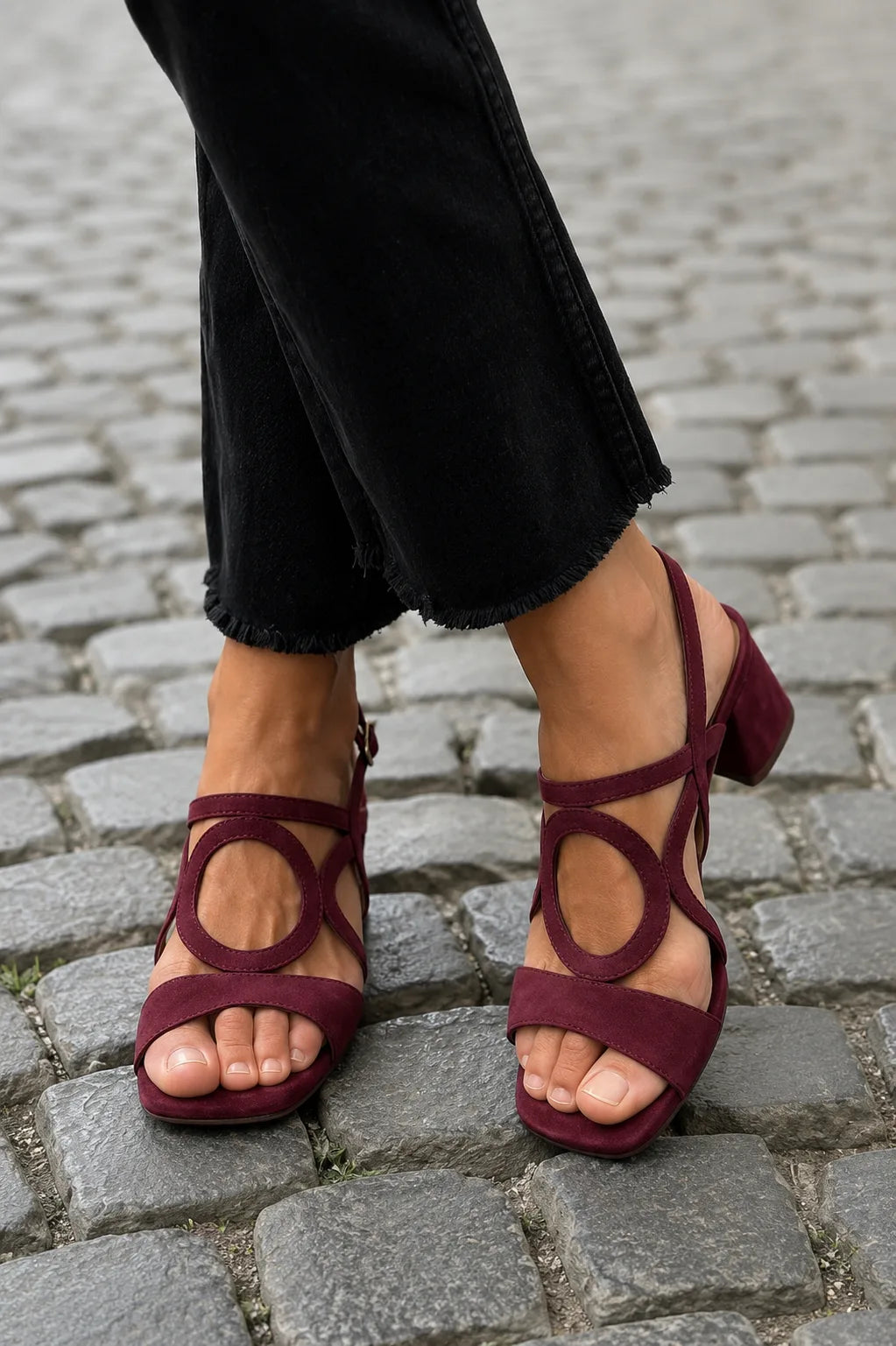 Suede Block Heel Sandals with Cut-Out Detail for Women image 16