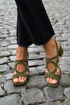 Suede Block Heel Sandals with Cut-Out Detail for Women image 17