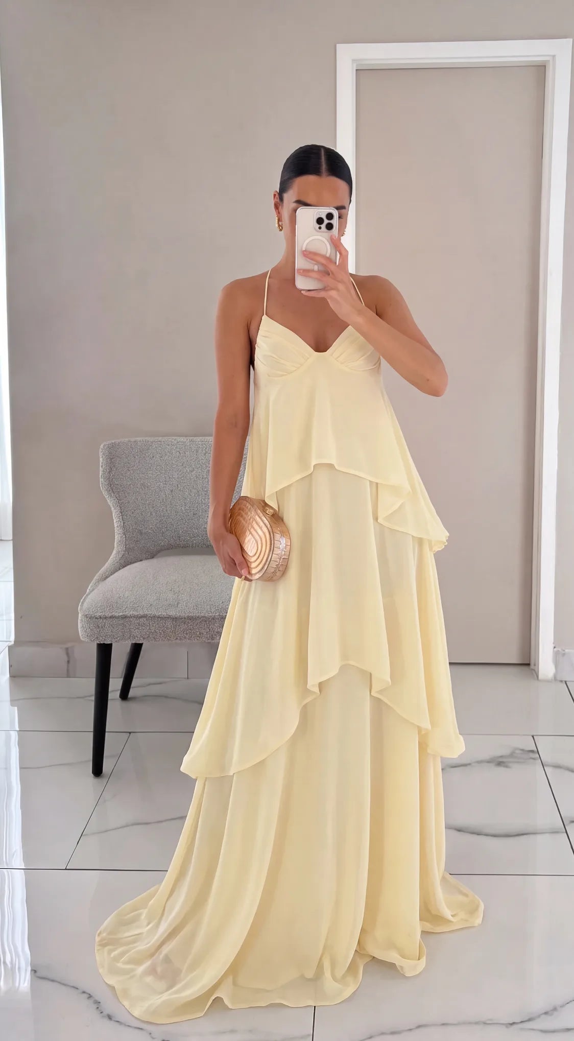 Bella | Tiered Chiffon Halter Maxi Dress for Women