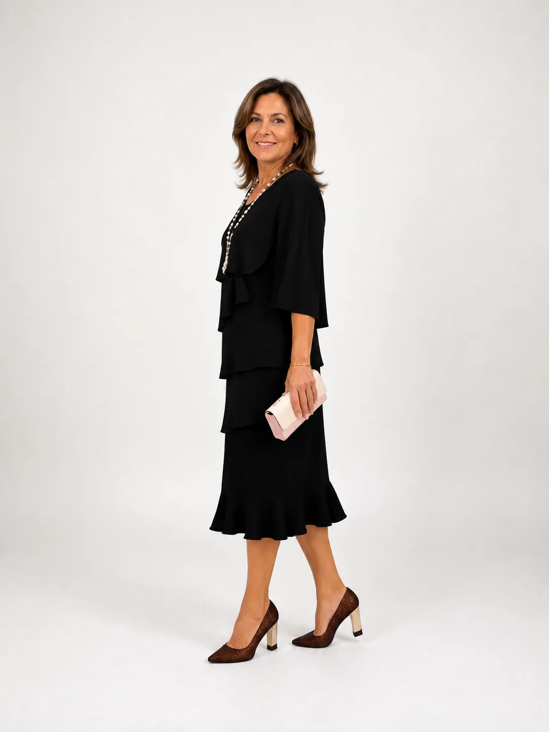 Octavia | Elegant Tiered Ruffle Chiffon Midi Dress for Women