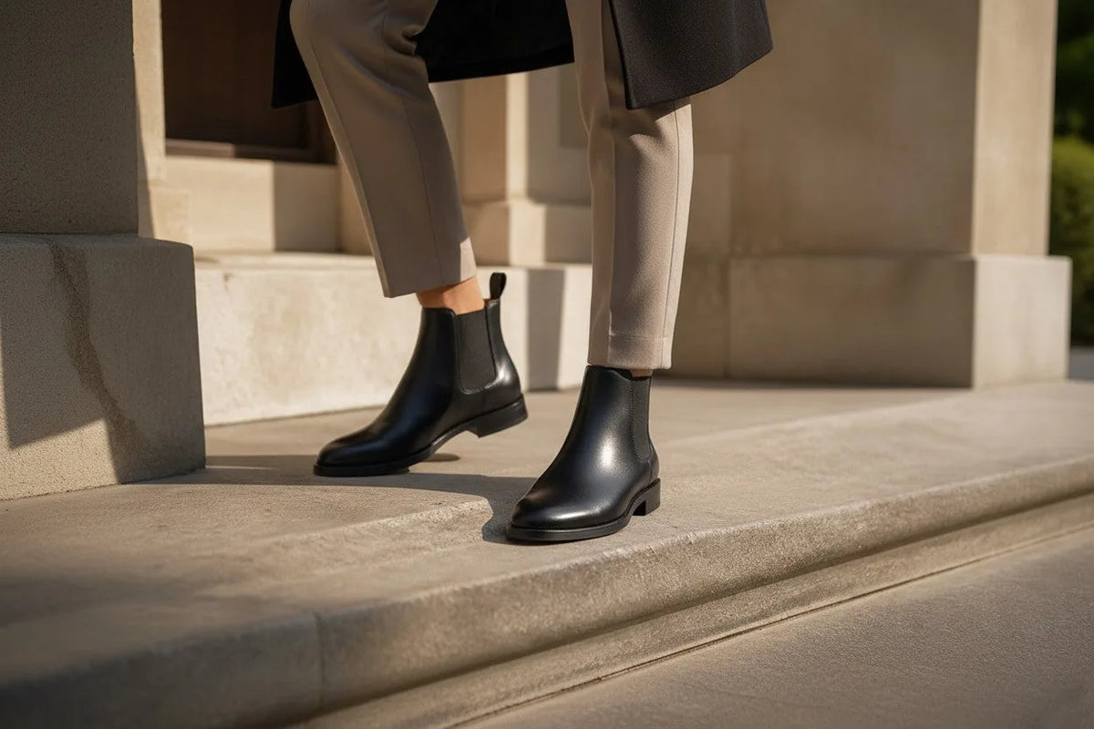 Jane | Women's Black Leather Chelsea Boots with Elastic Side Panel