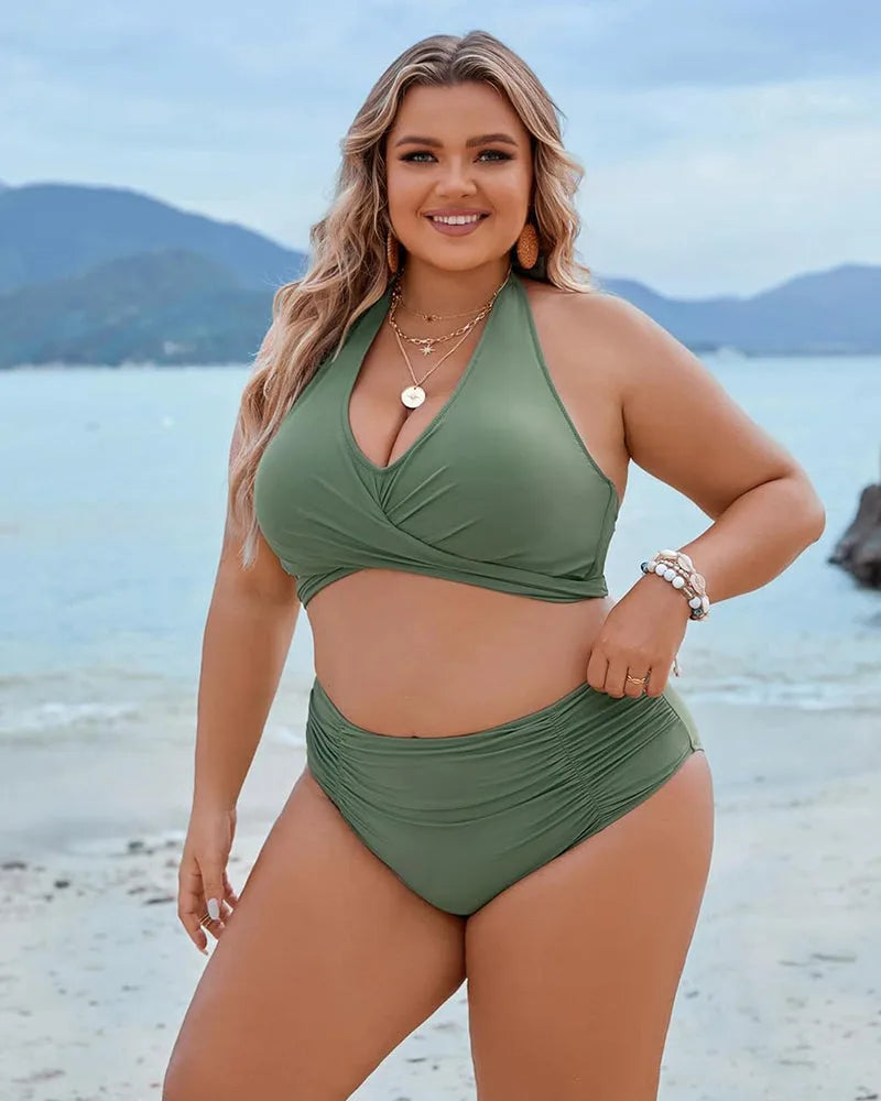 Tummy Control Wrap Halter High-Waisted Bikini Set for Women image 16